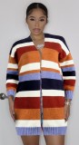 Multicolor Stripes Knitted Drop Shoulder Long Cardigan