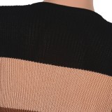 Multicolor Stripes Knitted Drop Shoulder Cardigan with Pocket