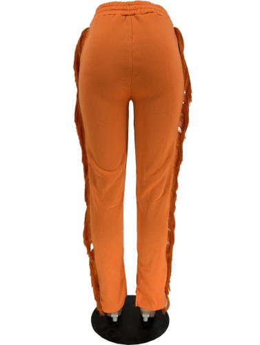 Orange Tassels High Waist Loose Drawstring Trousers