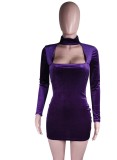 Purple Velvet Cut Out Mini Sheath Dress