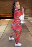 Multicolor Button Long Sleeves Crop Top and Drawstring Pants 2PCS Tracksuit