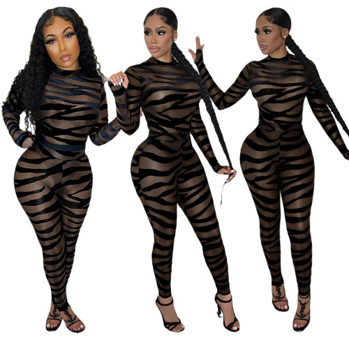 Sexy See Through Long Sleeve Bodycon Jumpsuit