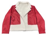 White Fleece Red Long Sleeve Turndown Collar Jacket
