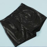 Black PU Leather High Waist Shorts with Pocket