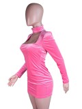 Pink Velvet Cut Out Mini Sheath Dress