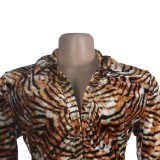 Tiger Stripe Button Up Long Sleeve Mini Blouse Dress