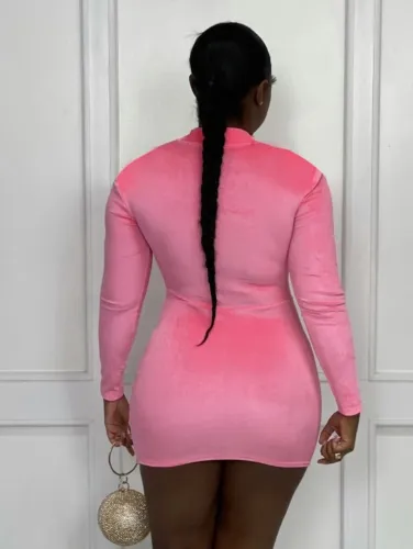 Pink Velvet Cut Out Mini Sheath Dress
