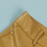 Brown PU Leather High Waist Shorts with Pocket