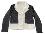 White Fleece Black Long Sleeve Turndown Collar Jacket