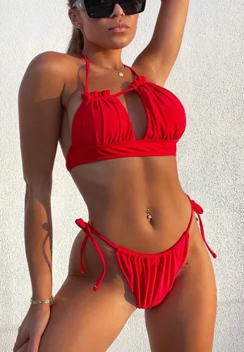 Red Cami Halter Bikini Two Piece Set