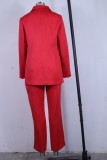 Red Button Long Sleeve Turndown Collar Blazer and Pants 2PCS Set