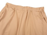 Plus Size Khaki O-Neck Slit Long Sleeves Long Top and Pants 2PCS Set