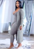 Plus Size Grey Cami Sheath Jumpsuit and Long Cardigans 2PCS Set
