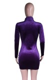 Purple Velvet Cut Out Mini Sheath Dress