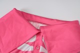 Rose Print Turndown Collar Button Up Bodycon Maxi Dress