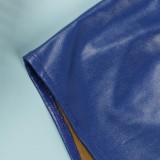 Blue PU Leather High Waist Shorts with Pocket