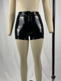 Plus Size Black Patent PU Leather Tight Shorts
