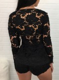 Black Lace Translucent Long Sleeve Cardigan and Shorts 2PCS Set