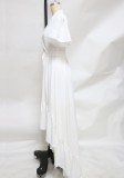 White V-Neck Bubble Sleeve High Low Long Dress