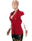 Red and White Contrast Turndown Collar Double-Breasted Blazer