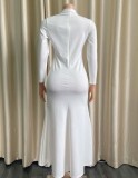 White Keyhole Long Sleeves Mermaid Long Evening Dress