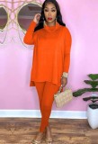 Orange High Neck Long Sleeve Loose Shirt and Tight Pants 2PCS Set