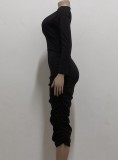 Dark Grey Deep-V Long Sleeves Ruched Bodycon Midi Dress