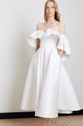 White Off Shoulder Ruffle Short Sleeve Long Dress