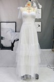 White Dot Tulle Cami Sleeveless Long Layered Dress