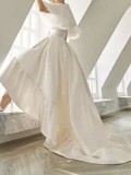 White V-Neck Bubble Sleeve High Low Long Dress