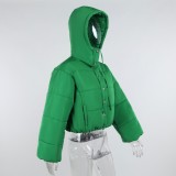 Green Snap Button Hoody Padded Jacket