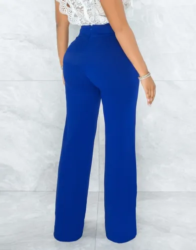 Blue High Waist Loose Pant