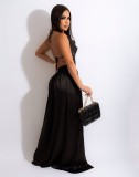 Black Cami Sleeveless Backless Slit Maxi Dress