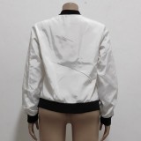 White Silk Zipper Open Long Sleeves Baseball Jacket