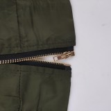Green Silk Zipper Open Long Sleeves Baseball Jacket