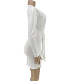 White Tie Plunge Neck Long Sleeve Irregular Sheath Mini Dress