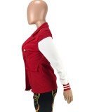 Red and White Contrast Turndown Collar Double-Breasted Blazer