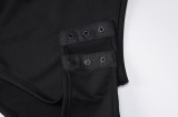Black V-Neck Long Sleeves High Cut Bodysuit with Gloves