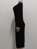 Black V-Neck Long Sleeves Elegant Bodycon Midi Dress