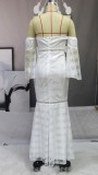 White Lace Off Shoulder Half Sleeve Low Back Maxi Dress