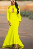 Yellow Keyhole Long Sleeves Mermaid Long Evening Dress