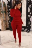 Red Turtleneck Long Sleeve Tight Top and Pants 2PCS Set
