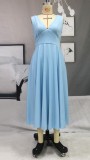 Blue Backless Cami Sleeveless Long Dress with Pocket