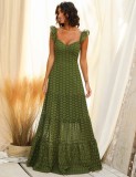 Green Lace Cami Sleeveless Sweetheart Collar Long Dress