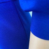 Plus Size Blue Slant Shoulder Half Sleeve Loose Jumpsuits