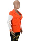 Orange and White Contrast Turndown Collar Double-Breasted Blazer