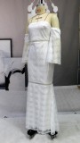 White Lace Off Shoulder Half Sleeve Low Back Maxi Dress