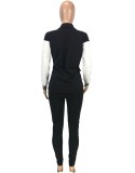 Black and White Contrast Turndown Collar Blazer and Pants 2PCS Set