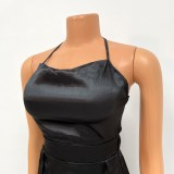 Black Cami Sleeveless Backless Slit Maxi Dress