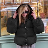 Black Snap Button Hoody Padded Jacket